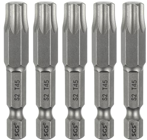 QUARKZMAN 5 Stück T45 Torx Bit Set Schraubendreher Bitsatz 1/4 Zoll Sechskantschaft 50mm Lang Magnetisch Hex Sechskant Ohne Loch Spitze Bohrer Bits S2 Stahl für Torx Schrauben Werkzeug
