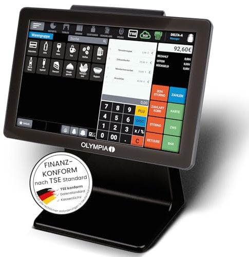 Olympia TS10 schwarz | Kassensystem mit TSE USB | Touchscreen Kassensystem für Gastronomie & Einzelhandel | Android Kasse mit Scanner & Kundenanzeige | Registrierkasse mit 10,1 Zoll Display