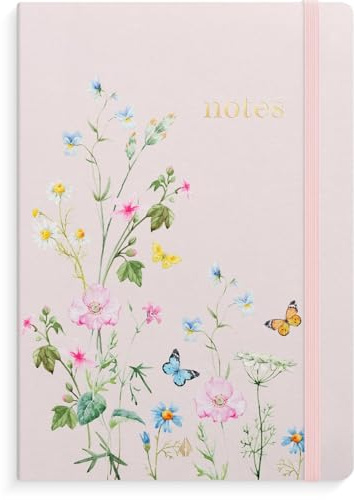 Burde Notizbuch Deluxe A5 Pink Meadow: Liniert, Gummiband-Verschluß.