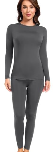 wirarpa Women's Thermal Underwear Set Fleece Lined Top & Bottom S Deep Grey