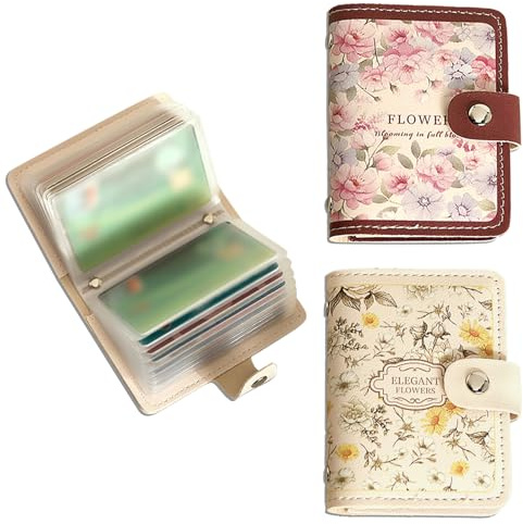 BSITSSS 2 Pièces Porte Carte, Peinture à l'huile Fleurs Portefeuille Femme, Élégant Camélia Marguerite Card Holder Pochette Carte pour ID Banque Affaires Bancaire