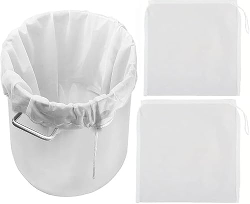 Firavggu 3pcs Filter Bags Nylon Strainer Bag 100 Micron Fine Mesh Straining Bag Reusable Cheese Cloths with Drawstring Nut Milk Bag Brew Bag for Cooking Jam Making Yogurt Food Juicing Wine Homebrew
