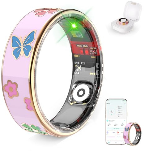 UouNeaCo Enamel Craft Smart Ring for Women & Men, Health Fitness Tracker with Heart Rate & Sleep Monitoring, IP68 Waterproof, 7-Day Battery, iOS Android Compatible (Pink, 9)