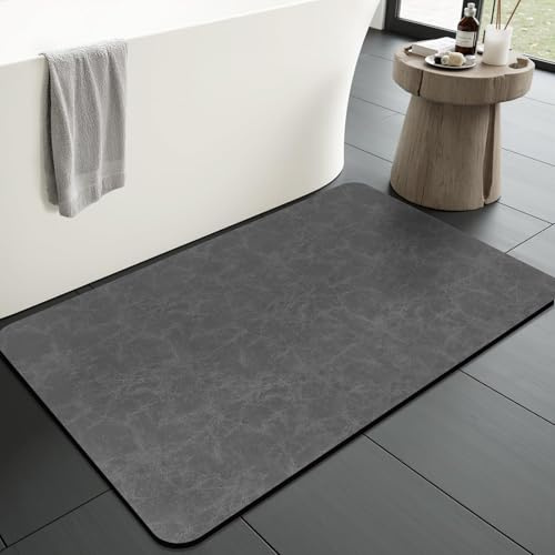 KAZOLEN rutschfeste Badematte Super Absorbierende Badezimmerteppich: dünn 40 x 60 cm Waschbar schnelltrocknende Badvorleger Duschvorleger für Dusche, Badewannen und Badezimmer, Toilette, grau