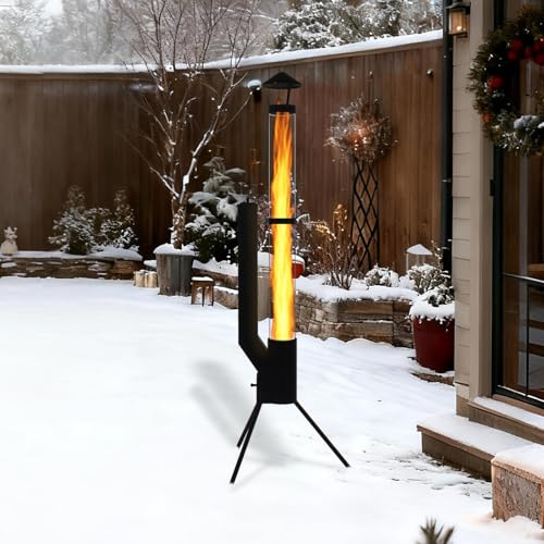 Beneouya 164cm Pelletofen mit Glasröhre, Pellet-Feuerrohr & Raketenofen Alternative, Stabiler Dreifuß, Terrassenheizer, Feuerschale für Garten, Balkon & Café