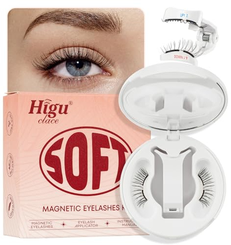 Higu clace Soft Magnetic-Lashes Kit with Applicator, Lightwight Magnetic Eyelashes No Glue Needed, Reusable Eye Lashes Magnetic with Mirror Easy to Wear for Beginner (SOFT Kit A)