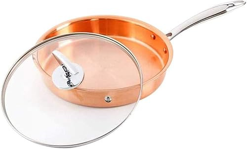 Kupferpfanne mit Glasdeckel und Kühlgriff – Antihaft-Pfanne aus reinem Kupfer, langlebig und effizient Kochen unerlässlich