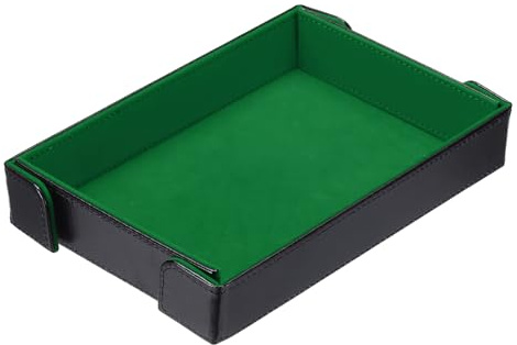 QUARKZMAN Bandeja De Dados De Cuero PU Rectangular Magnética Plegable Verde | De Terciopelo Portátil, Para Juegos De Mesa Llaves Billetera Reloj Monedas