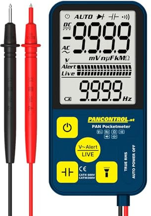 Pancontrol PAN Pocketmeter, Taschen-Multimeter True RMS CAT III 300V, autom. Funktionswahl, kontaktloser Spannungsprüfer, Spannungsmesser