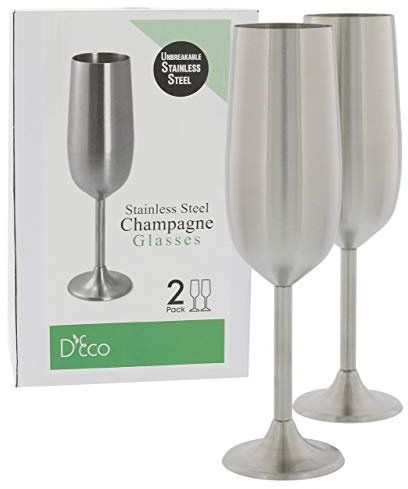 Edelstahl Champagner, Set von zwei 8 Unze Champagner Flöten