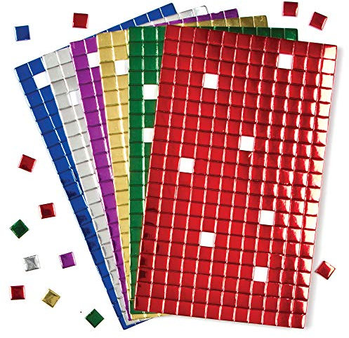 Baker Ross Selbstklebende Mosaik-Quadrate aus Moosgummi, metallic – ideal für Weihnachtskunst und Bastelarbeiten (1440 Stück pro Packung), Sortiert