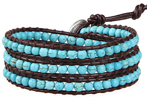 KELITCH Türkis Wickelarmbänder Gewebte Lederarmbänder Handgemachte Perlenarmbänder