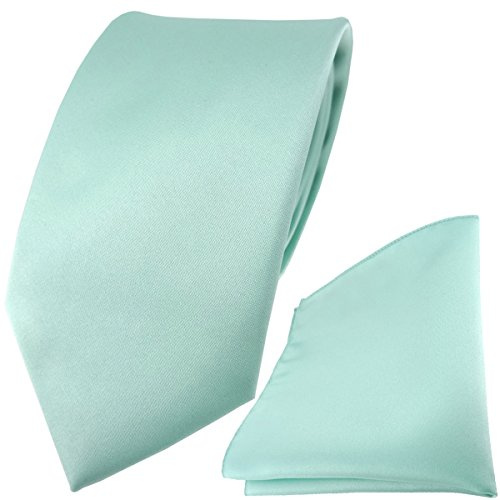 TigerTie - Satin Krawatte + Einstecktuch einfarbig Uni - Tie Binder