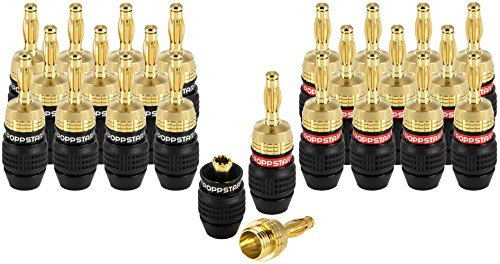 POPPSTAR 24x High End Bananenstecker (geschirmt, bis 6 mm², 24k vergoldet, 12x schwarz, 12x rot)