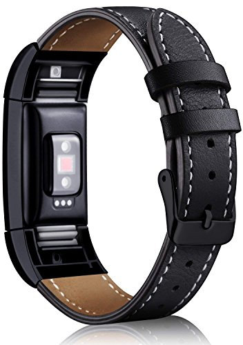 Mornex Für Charge 2 Armband, echte Leder Armbänder, Unisex Ersatzband mit Metall Konnektoren(5,5-8,1), Gunmetal Special Edition