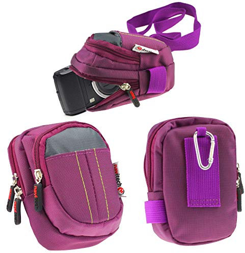 Navitech Purple Digital Camera Case Bag Compatible with The Panasonic Lumix DMC-TZ80, Lumix DMC-TZ70, Lumix DC-FT7 with Belt Carabiner and Shoulder Strap