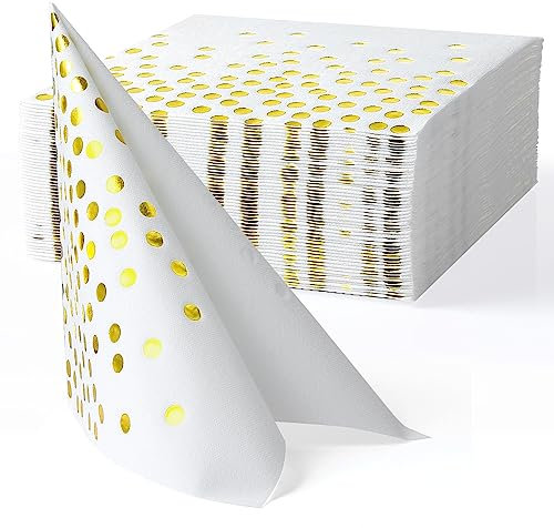 MORGIANA 50 Stück weiße und goldene Servietten, Einwegservietten, umweltfreundlich, für Hochzeit, Party, Geburtstag, Abendessen, Allerheiligen, Katharina, Weihnachten (40 x 40 cm)