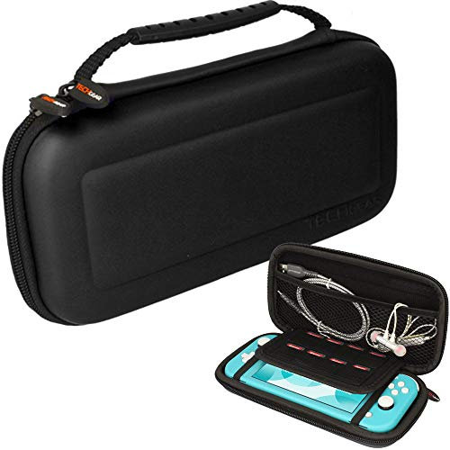 TECHGEAR Switch Lite Tasche hülle - Harte Schutzhülle Switch Lite - Reise und Aufbewahrungs Tasche Kompatibel für Nintendo Switch Lite, 8 Steckplätze für Spiel Karten + Zubehör [SCHWARZ]