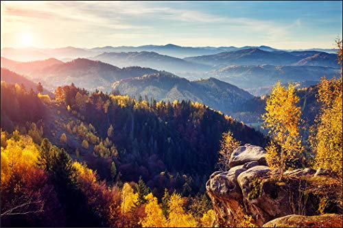 Muralo Fotomural de montaña 90 x 135 cm Papel pintado fotográfico de fieltro para pared de montaña bosque vista de salón dormitorio moderno mural XXL naturaleza paisaje panorámico pared decoración