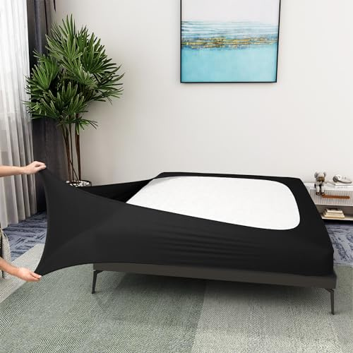 Alyvia Spring Boxspring-Abdeckung, Jersey-Strick dehnbarer Rundumbezug für alle Vier Seiten, Bettrock für Hotel und Zuhause, Doppelbett/Doppelbett XL, Schwarz