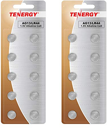 Tenergy 1.5 Volt Battery LR44, Button Cell LR44, ag13/LR44 Batteries Equivalent, Ideal for Watches, Laser Pointers, Small Toys, Portable Electronics, and More, 20 Count