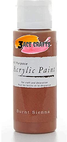 3 Ace Crafts Pack of 1 – Burnt Sienna - Acrylic Paint 59ml Craft Decoration Kids, Garden Furniture Ornament, Outdoor Wood Paint, Air Drying, Modelling Clay Palette, Plastic, Canvas Board, Paper