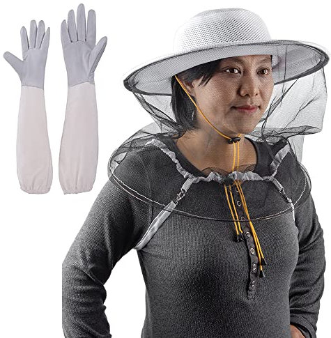 2 in 1 Bienenschleierhut und Handschuhe / Imker Imkerhut / Moskitohut mit Schleier / Bienenhut für Männer Frauen / Kopfnetzmütze / Nachtfischermützen