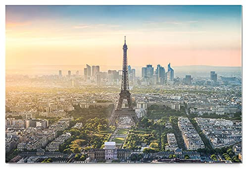 BilderKing Schönes Acrylglasverbund-Bild 90x60cm Skyline. EIN Elegantes, modernes 8mm Acrylbild Paris, Sunset für Wohnzimmer, Schlafzimmer, Flur, Küche. Mit Befestigung für schwebende Optik