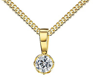 JEVELION Goldkette Anhänger 585 Gelbgold 14 Karat mit Zirkonia-Stein in hochwertiger Gold-Kronenfassung Mit Halskette - Kettenlänge 50 cm.