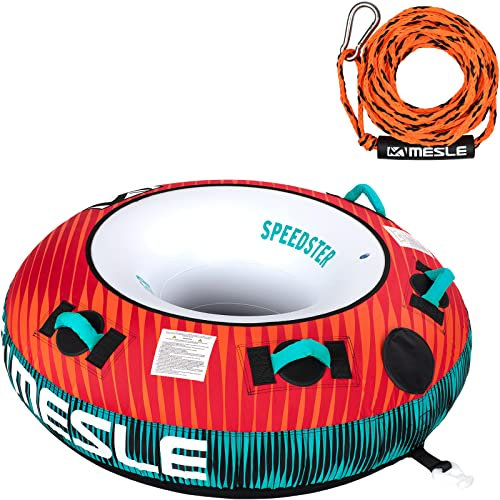 Mesle Funtube Speedster 58', Set mit Leine, Großer 1-2 Personen Wasserreifen aufblasbar, Towable Tube für Kinder & Erwachsene, Schleppring für Boot & Jetski, Wasserreifen zum Ziehen