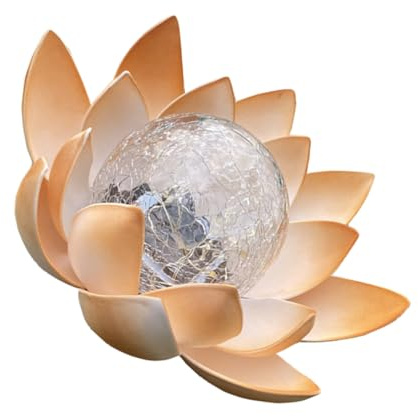 Hemoton LED Solarleuchten Solar Gartenleuchte Gartenlampe Glas Lotus Garten Statue Skulptur Blumen- Muster Gartendeko Seerosen Lilien Nachtlicht für Wohnzimmer Tischdeko Außen Balkon Rasen