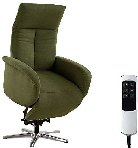 CAVADORE TV-Sessel Juba mit Akku / Pflegeleichter Fernsehsessel mit Aufstehhilfe + elektrisch verstellbarer Relaxfunktion / 2 E-Motoren / 75 x 112 x 82 / Soft Clean Bezug, Grün