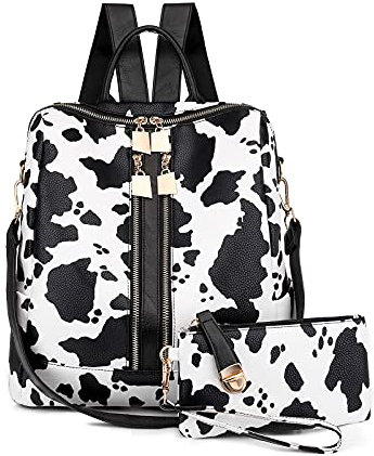 NICOLE & DORIS Rucksack Damen Groß Modischer Leopard Daypack mit Anti Diebstahl College Wasserdichter Rucksack mit Abnehmbarem Schultergurt White