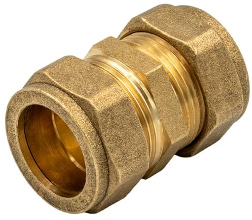 Klemmverschraubung für Kupferrohr mit Kupplung 22x22 mm – DVGW zertifizierte Klemmringverschraubung aus Messing – Rohrverschraubung für Heizung, Wasser, Solar, Druckluft