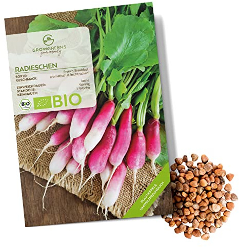 BIO Radieschen Samen (French Breakfast, 75 Korn) - Radieschen Saatgut aus biologischem Anbau ideal für die Anzucht im Garten, Balkon oder Terrasse