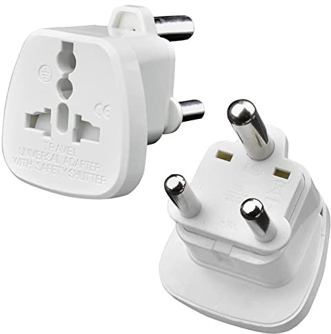 AMOS Universal UK USA EU Europe AU Asia to 3 Pin South Africa Swaziland Universelle Worldwide Tourist Visitor Visiter Travel Adaptor Adapter Convertor Converter Type M Mains Plug (White) (2)