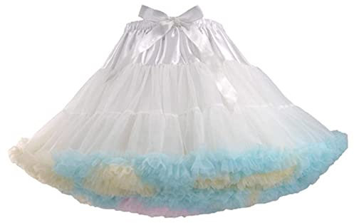 Homipooty Damen Elastische Taille Tüll Petticoat Tutu Party Mehrschichtiger Puffy Cosplay Rock Unterrock, Länge 40 cm, Taille 56-100 cm Regenbogenweiß
