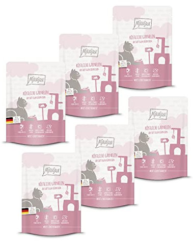 MjAMjAM - Premium Nassfutter für Katzen - Quetschie - köstliche Garnelen an saftigem Hühnchen, 6er Pack (6 x 300 g), getreidefrei mit extra viel Fleisch