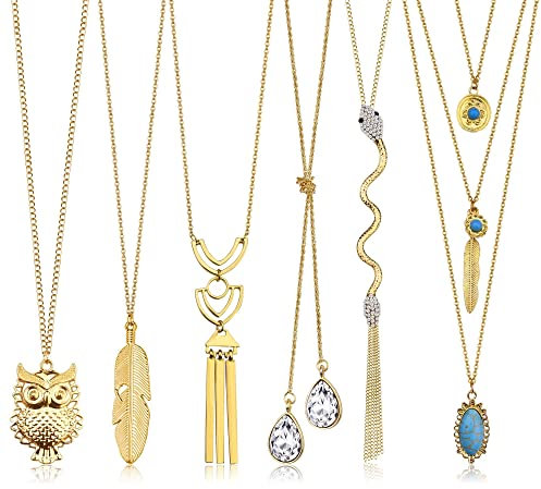 Milacolato 6 Stücke Halskette Damen Lange Halsketten Für Frauen Boho Kette Quaste Anhänger Boho Halskette Kreis Knoten Bar Feder Blatt Pullover Halskette Statement Halskette Für Frauen