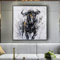 Jianghu Art Starker Stier Ölgemälde Große Größe Große Abstrakte Leinwand Bild Wandkunst Schwarz Weiß Dekor Wandbild Bürorahmen Poster 70x70cm(28x28in) mit Rahmen