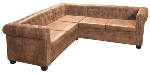 vidaXL Chesterfield-Ecksofa 5-Sitzer Braun Kunstleder