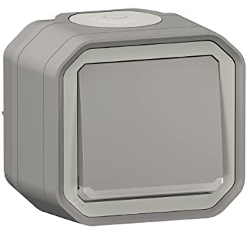 Interrupteur ou va et vient lumineux LEGRAND avec voyant étanche Plexo Gris 10A 250~ IP55 IK08 livré complet pour fixat. saillie
