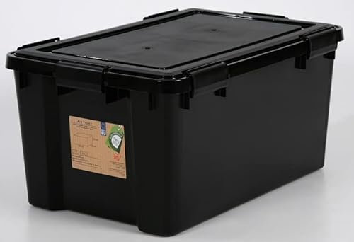 1 x 50 Litre Extra Large Weathertight Airtight Black Plastic Damp Area Dry Storage Box! 59cm x 39cm x 29cm - Hermetically Sealed Removable Lid!