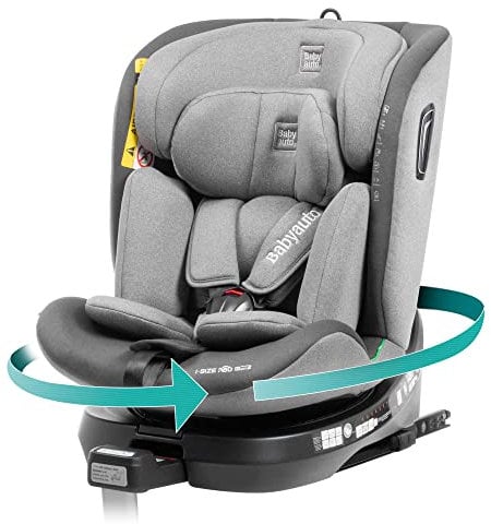 BABYAUTO Autositz i-Size Aitana GR. 0+/1/2/3 bis 36 kg oder 150 cm, Alter: 0 bis 12 Jahre, drehbar und neigbar, Fußstütze, gegen 18 kg – ISOFIX (Anthrazitgrau)