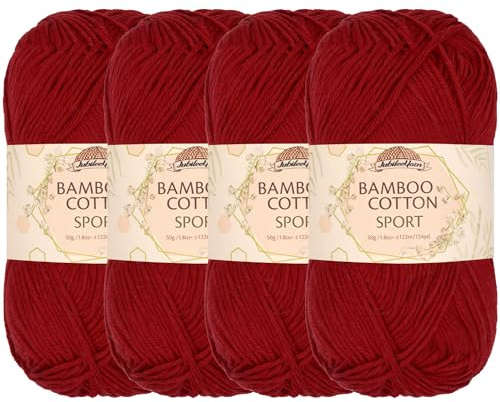 JubileeYarn Bamboo Cotton Sport Yarn - 50g/Skein - Merlot - 4 Skeins