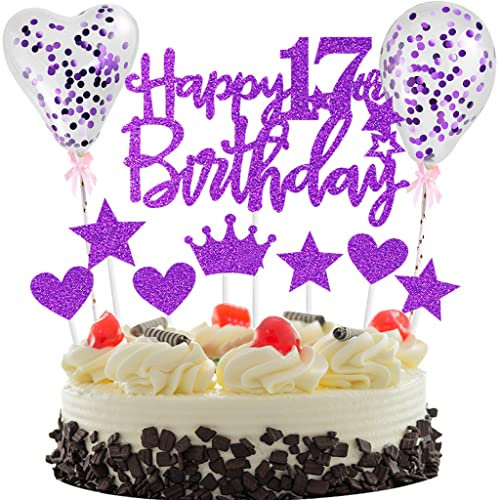 Tortendeko 17 Lila, Tortendeko 17 Geburtstag Mädchen, 17 Jahre Kuchendeko Geburtstag Mädchen, Glitzer 17. Geburtstagstorte Topper, Happy 17th Birthday Tortendeko, Cake Topper für 17 Geburtstag