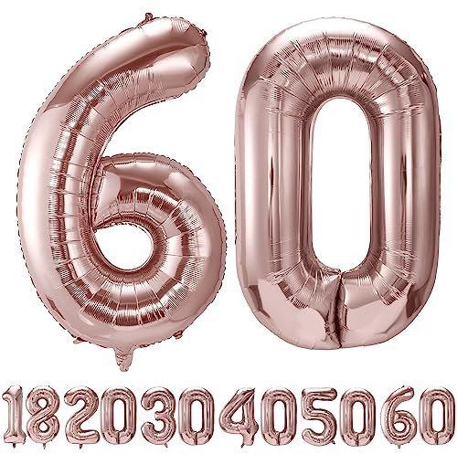 luftballon 60 jahre | Roségold 60 ballons-40-101cm 60 Geburtstagsdeko -60 Folienballon Zahl Deko zum Geburtstag fliegt mit Helium 60 Geburtstag für Männer Frauen 60 Geburtstagsparty Jubiläum