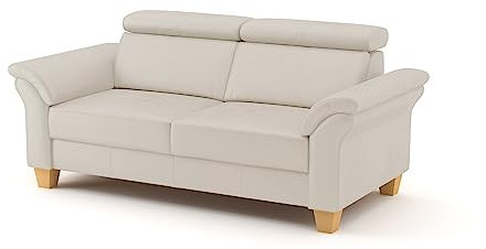CAVADORE Echtleder 3er-Sofa Ammerland / Landhaus-Sofa mit Federkern + Kopfteilverstellung / 186 x 84 x 93 / Leder Weiß