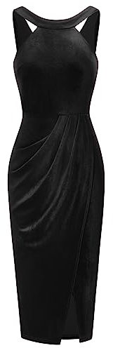 GRACE KARIN Vintage Robe Moulante Longue de Soirée Hiver Velours Robe Cocktail Années 50 60 Noir -1 XL