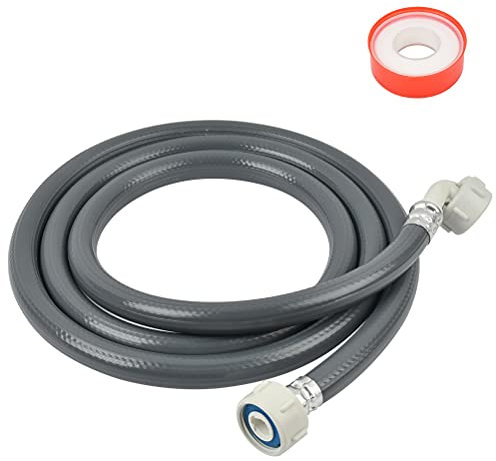 DODUOS 2m Washing Machine Inlet Hose, 3/4'' Straight - 3/4'' Angled Water Fill Inlet Pipe Feed Hose, Universal Cold Water Fill Hose with 20m Sealing Tape, Washing Machine Water Supply Pipe